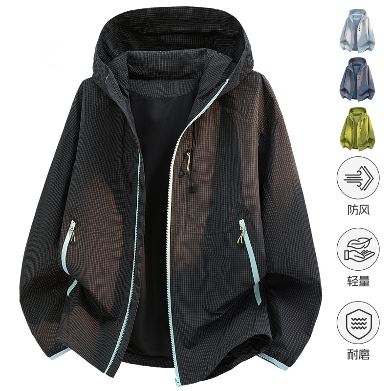 夹克男连帽春秋季新款上衣外套男宽松工装潮牌防风山系户外冲锋衣