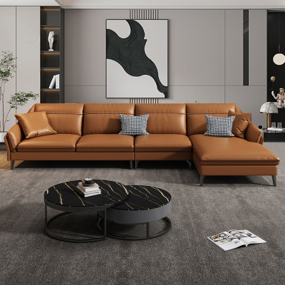 虔度现代简约三人位转角皮沙发头层牛皮大户型客厅组合家居设计感强易清洁
