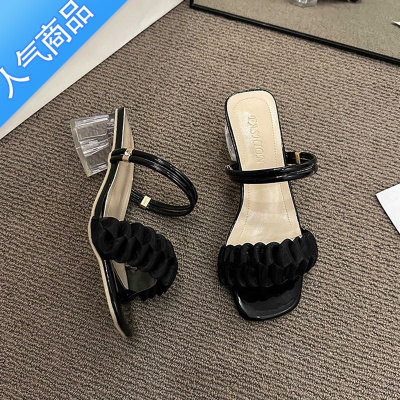 SUNTEK仙女风时装凉拖鞋女外穿2023夏季新款温柔风法式粗跟气质高跟拖鞋