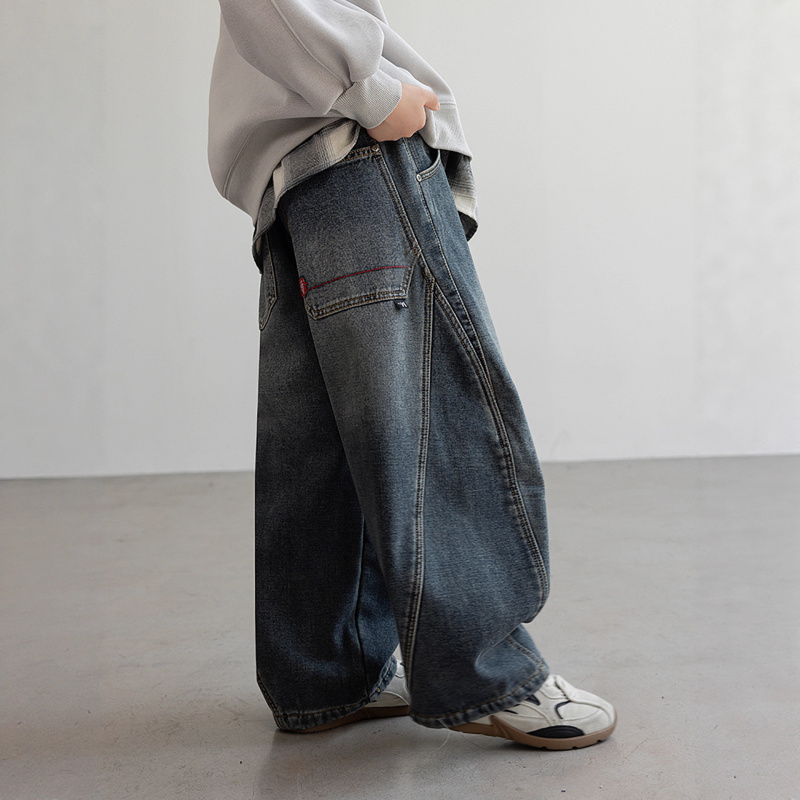 男童加绒牛仔裤秋冬款新款儿童冬季大男孩冬装一体绒加厚裤子