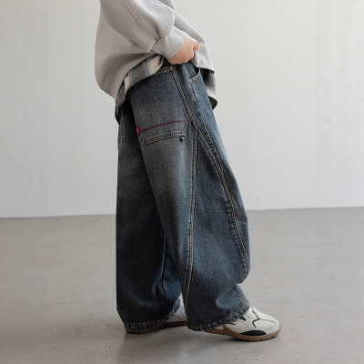 男童加绒牛仔裤秋冬款新款儿童冬季大男孩冬装一体绒加厚裤子