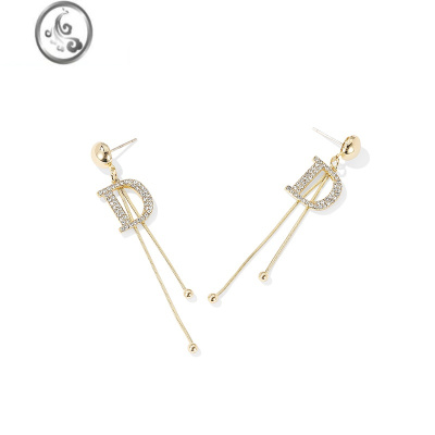 JiMi时尚气质名媛字母耳钉2022年新款潮耳环长款耳坠女小众设计感耳饰