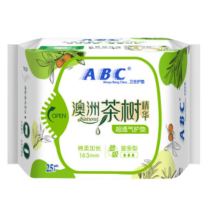 ABC劲吸棉柔护垫25片(含澳洲茶树精华)163mm*25片*6包女性护垫