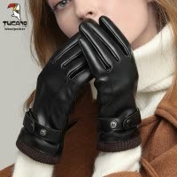 啄木鸟皮手套女冬季加绒加厚防风防水触屏保暖摩托电动车骑行手套
