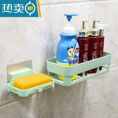 敬平浴室肥皂盒壁挂式沥水免打孔卫生间香皂架肥皂架香皂盒家用 皂盒+置物架-绿色