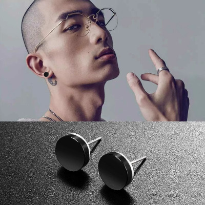 纯银耳钉男潮男生单只高级感新款个性黑色简约百搭冷淡风男士耳环送女朋友老婆情人节七夕生日礼物
