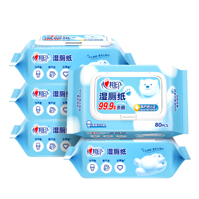 心相印 三重净湿厕纸80片5包家庭装 温和杀菌搭配 卷纸 新老包装随机发