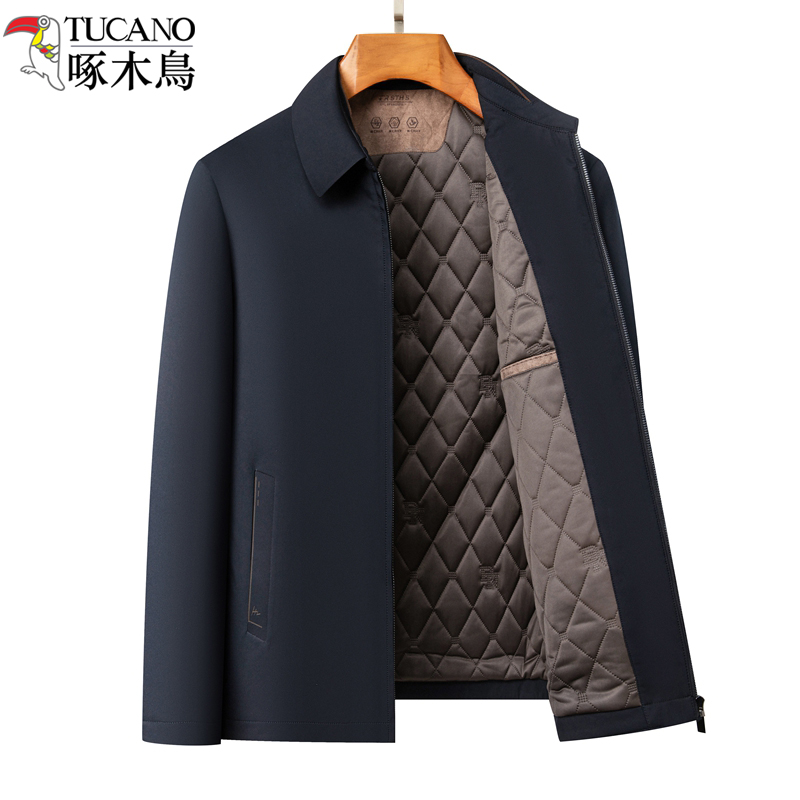 啄木鸟中老年棉服男秋冬翻领休闲爸爸棉衣轻薄小棉袄干部夹棉外套