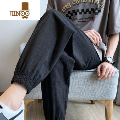 YANXU裤子男士夏季薄款宽松潮流休闲裤男款运动裤九分裤束脚裤