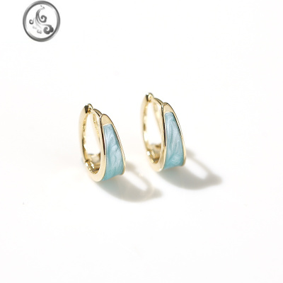 JiMi湖蓝色小巧精致耳环高级感气质耳扣2023年新款夏季女小众设计耳饰