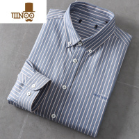YANXU100棉 牛津纺长袖衬衣外套男百搭休闲打底竖条纹衬衫