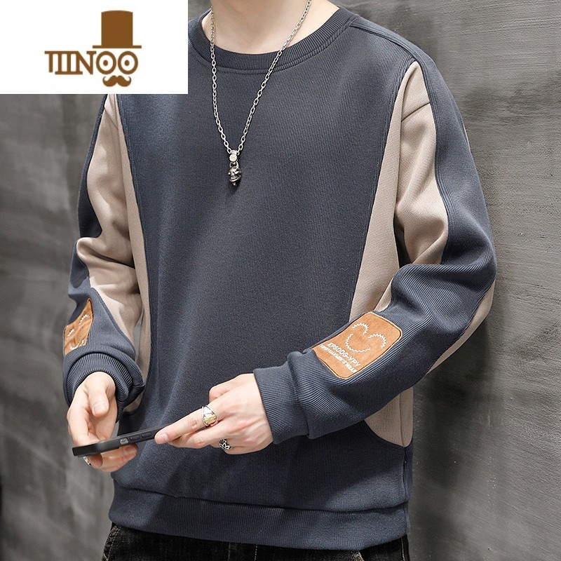 YANXU男士长袖t恤潮流宽松复古打底衫新款秋季男装春季百搭卫衣上衣服