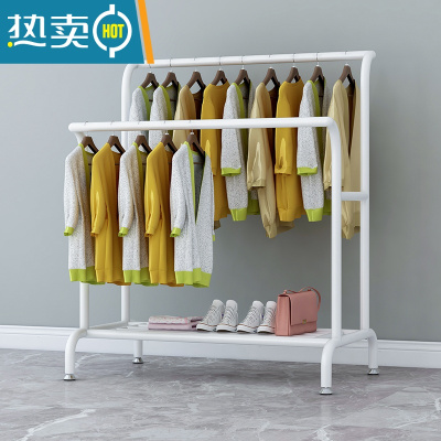 敬平衣架卧室落地挂衣架衣帽架阳台晾衣架晒鞋被子大容量收纳衣服器 白色 两根管长100高160