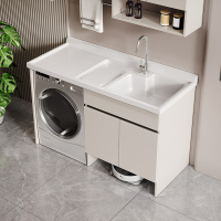 洗衣机柜可定制太空铝石英石一体阳台浴室柜带搓板台盆柜组合洗衣柜伴侣