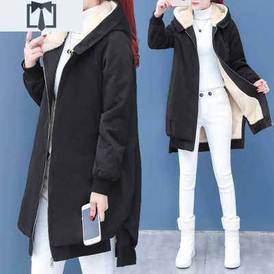 SUNTEK加绒外套女2020加厚韩版宽松中长款百搭洋气休闲羔绒风衣秋冬季风衣