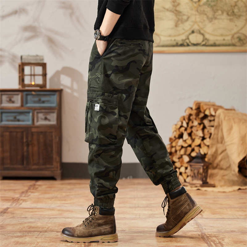 |加厚美式迷彩休闲多袋宽松拉链束脚长裤男秋季青少年潮牌
