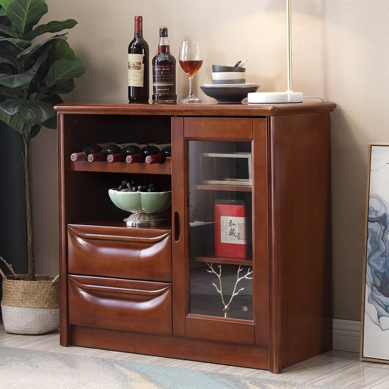 青木川 实木酒柜餐边柜一体靠墙客厅餐厅小户型迷你窄边柜90厘米备餐柜茶水柜 中式收纳储物柜酒水柜