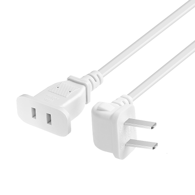苏宁放心购优束两眼电源延长线二芯公对母弯头电视机插头2孔插座加长连接弯头白色3米