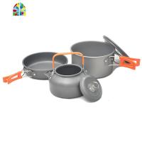 户外便携2-3人套锅灶具炊具野外锅具便携露营装备烧水壶茶壶煎锅 FENGHOU 橙色柄煮锅+煎锅+茶壶