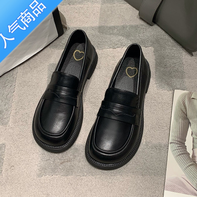 SUNTEK壹梨小皮鞋英伦风单鞋女2023年新款平底百搭一脚蹬黑色哑光乐福鞋