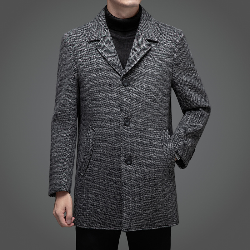 含桑蚕丝双面呢羊毛大衣男士加厚脱卸内胆中老年爸爸保暖羊绒外套