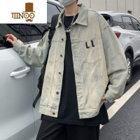 YANXU美式高街Vibe复古牛仔外套男欧美潮牌翻领做旧情侣工装夹克