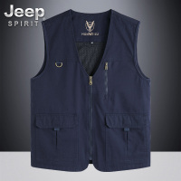 JEEP SPIRIT名牌纯棉马甲男士工装春秋多口袋中老年大码坎肩马夹