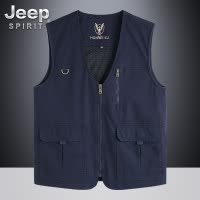 JEEP SPIRIT名牌纯棉马甲男士工装春秋多口袋中老年大码坎肩马夹