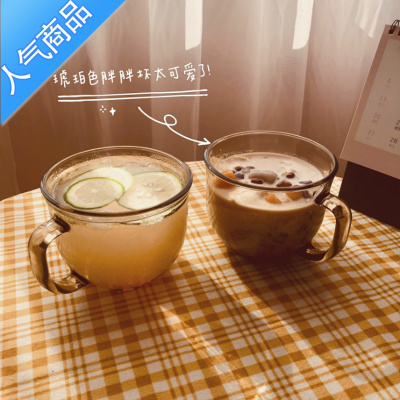 YICHENGins茶色玻璃燕麦早餐杯清新简约耐热大容量牛奶杯北欧琥珀马克杯
