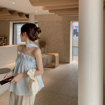 婕秘吊带背心小众外穿气质设计感无袖性感挂脖上衣内搭露肩短款打底潮