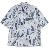 KENZO短袖男士衬衫蓝色竹叶印花休闲宽松透气棉质夏日服饰