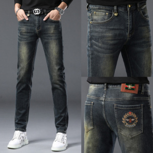 秋冬新款高端复古蓝跟深蓝色牛仔裤男士小直筒修身欧洲站潮牌