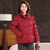 冬新款女士中式羽绒服典雅盘扣刺绣国风中老年妈妈装90白鸭绒