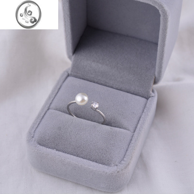 JiMi925银银戒指珍珠戒指开口可调节闪钻四爪不掉色小众设计冷淡风ins