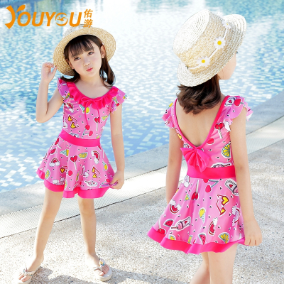 佑游儿童泳衣女孩中大童宝宝小孩幼儿可爱女童连体公主裙式游泳衣