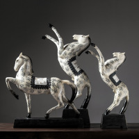 添福运 树脂摆件工艺品家居客厅电视柜酒柜装饰品玄关现代简约家居客厅酒柜小装饰品摆件办公室装饰品 复古印花马摆件