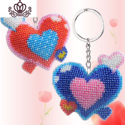 封后爱心十字绣汽车钥匙扣吊坠小挂件珠绣自己绣珠子简单情侣款一对钥匙扣一个自己绣