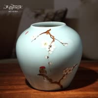 现代新中式花瓶家居电视柜玄关摆件景德镇陶瓷客厅干花插花装饰品 三维工匠 梅花鸟三件套(不含花)