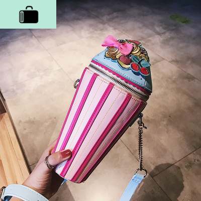 2019新款个性水桶包可爱冰激凌小包包仙女包少女斜挎包百搭单肩包NEW LAKE 粉红色