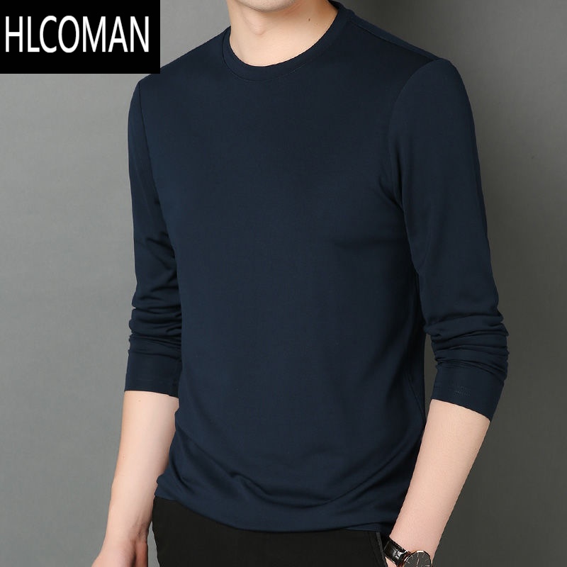 HLCOMAN桑蚕冰丝t恤男长袖薄款卫衣冰丝内衣夏季速干圆领弹力打底衫