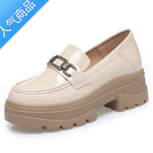SUNTEK厚底乐福鞋女2023春秋新款女鞋松糕底单鞋英伦增高白色小皮鞋