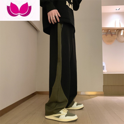 七斓美式高街条纹卫裤男oversize休闲直筒长裤潮牌ins潮流裤子夏