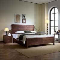 青木川 简约现代南美黑胡桃木全实木床1.8米双人床1.5米两米单人床大板直拼主卧室套装小户型家用休闲成人结婚榫卯床架子