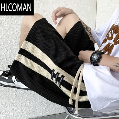 HLCOMAN华夫格短裤男夏季日系潮牌拼接撞色宽松五分裤港风ins潮流休闲裤