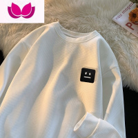 七斓华夫格卫衣男春季新款青少年潮牌情侣长袖t恤宽松休闲圆领打底衫