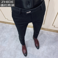 SUNTEK男士毛呢裤子韩版潮流呢子西裤修身小脚秋冬季加厚款休闲西装长裤西裤