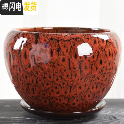 三维工匠花盆陶瓷大号特大带托盘简约家用创意吊兰绿萝小多肉花盆 S1苹果孔雀红单个 中等花盆容器