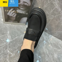 聚范夏季新款网面懒人开车软底时尚男鞋男士圆头透气休闲一脚蹬豆豆鞋