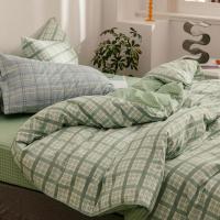 床上四件套全棉全棉套件床单三件套北欧简约浅忆冰霜绿