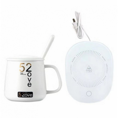 USB加热两用杯垫暖暖杯时光旧巷迷你USB充电宝加热杯垫保温底座恒温杯圆形升级插电款-杯勺盖U47